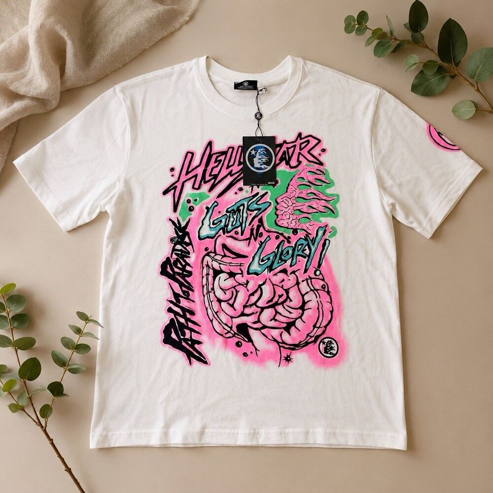 Hellstar Mens Large White Guts Glory Graphic Tee NWT 100% Cotton Streetwear